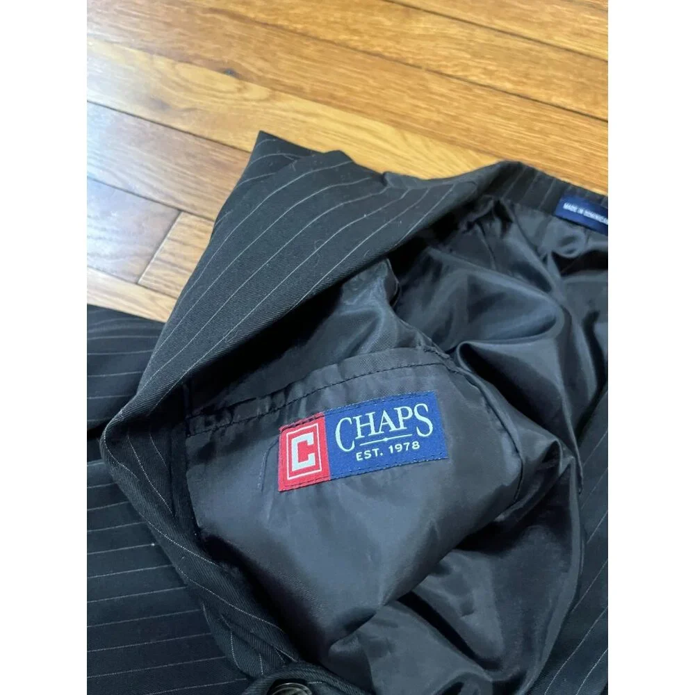 Chaps Boys Blazer Size 12 Regular Black Pinstripe 2 Button Sport Jacket